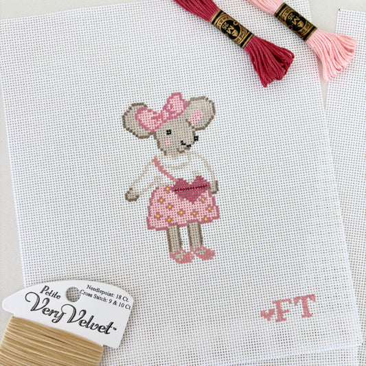 Needlepoint Mouse with heart purse and bow